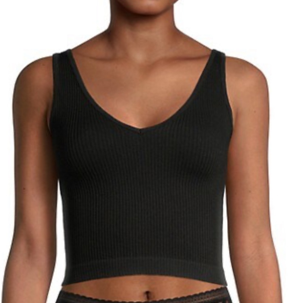 Free People Solid Rib-Knit Crop Tank in Black